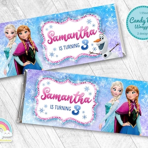 Frozen Birthday Party Candy Bar Wrapper Frozen Elsa Anna Chocolate Bar Wrapper Label Printable