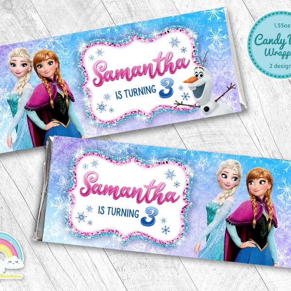 Frozen Birthday Party Candy Bar Wrapper Frozen Elsa Anna Chocolate Bar Wrapper Label Printable