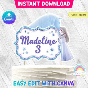 Frozen Elsa The Nokk Birthday Party Cake Toppers Frozen 2 Printable Birthday Cake Toppers Edit Canva Template Editable File