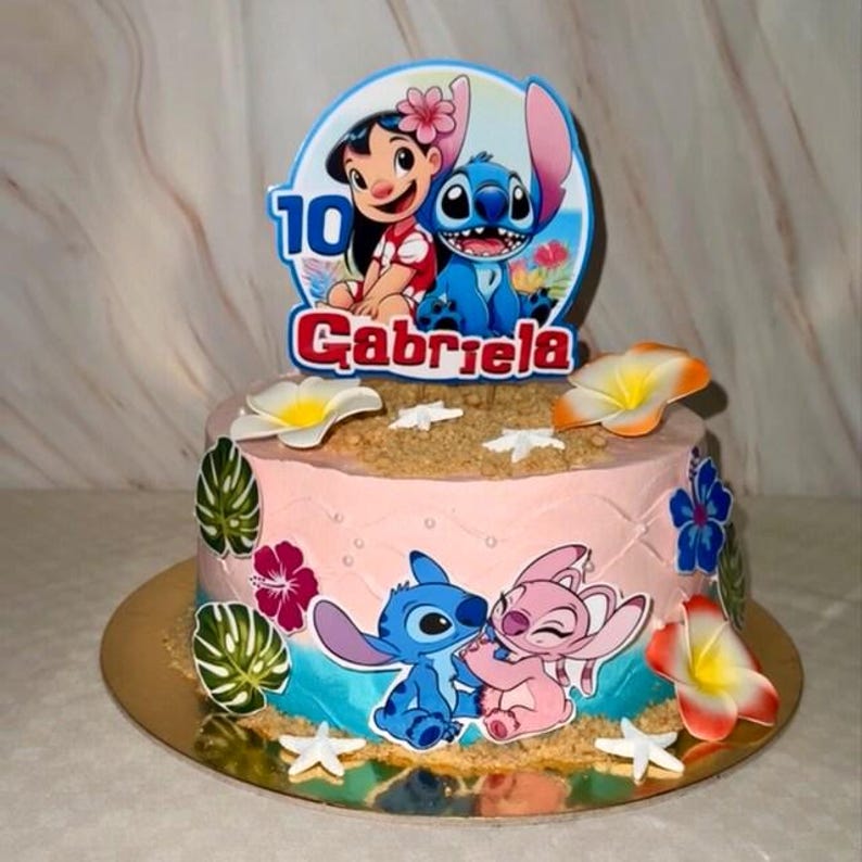 Adornos para tarta de cumpleaños de Lilo y Stitch, adornos para tarta de cumpleaños imprimibles de Stitch, decoración para tarta imprimible imagen 3