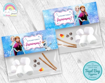 Frozen Do you wanna build a snowman Birthday Party Treats Bag Label Elsa Anna Favor Frozen plastic Bag Toppers Printable