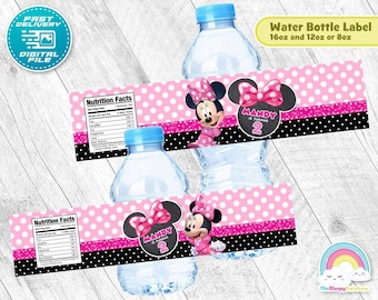 Minnie Mouse Birthday Party Bottle Label Minnie Pink Water Bottle Wrapper Label Printable Decoration