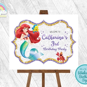 Little Mermaid Welcome Birthday Sign Ariel Mermaid Door Sign Poster Birthday Party