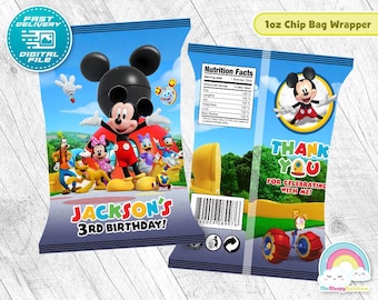 Mickey Mouse Clubhouse Birthday Party Chip Bags Wrapper Label Playhouse Snack Bag Printable Decoration