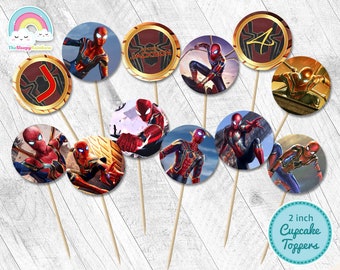 Spiderman cupcake toppers 2 inch round Birthday Party Printable Iron Spider  2 inch circle Sticker cupcake topper