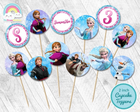24 Personalised Frozen, Anna, Elsa, Olaf Stickers Round Party