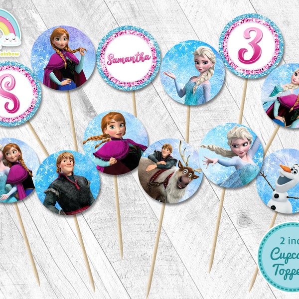 Frozen Elsa Anna Cupcake Toppers 2 Zoll rund Birthday Party Printable Frozen 2 Zoll Kreis Aufkleber Cupcake Topper