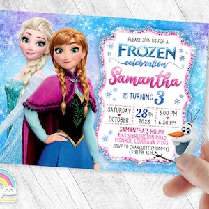 Frozen Invitation Birthday Invite Party Glitter Beautiful Elsa Anna Olaf FROZEN Invites