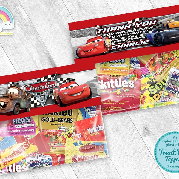 Cars Birthday Party Treats Bag Label Race Car Lighting McQueen Favor plastic Bag Toppers Printable