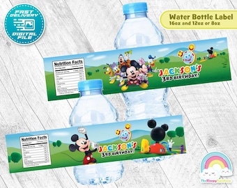 Mickey Mouse Birthday Party Bottle Label Clubhouse Club House Playhouse Play Water Wrapper Toodles Printable Decoration
