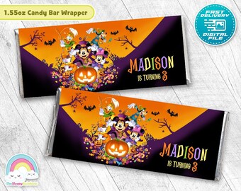 Mickey Mouse Halloween Birthday Party Candy Bar Wrapper Mickey Halloween Chocolate Bar Wrapper Label Printable File Decoration