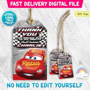 Cars Birthday Party Race Car Lightning McQueen Mater Favor Tags Gift Tag Treats Tags Thank you Label Decoration