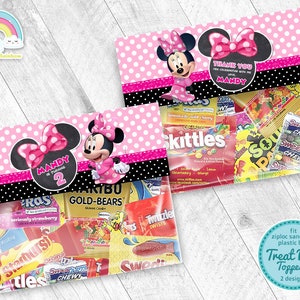Minnie Geburtstagsparty Leckereien Tasche Label Minnie Maus Pink Favor Plastiktüten Toppers Printable