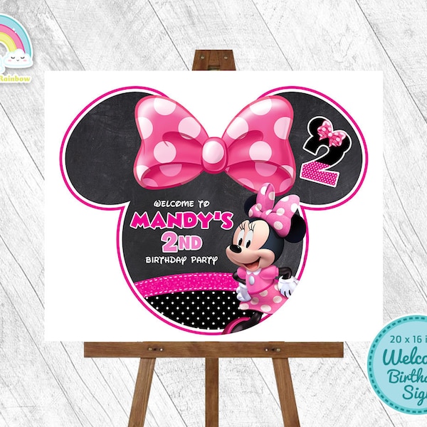Minnie Mouse Welcome Birthday Sign Minnie Pink Bow tique Bowtique Door Sign Poster Birthday Party