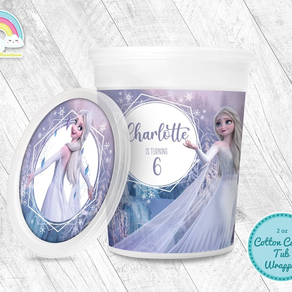 Elsa White Dress Birthday Party Cotton Candy Tub Wrapper Label Frozen Elsa 2 oz Cotton candy Printable