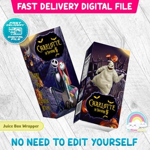 The Nightmare Before Christmas Birthday Party 6 oz Juice Box Wrapper Halloween Juice Box Label Printable Decoration