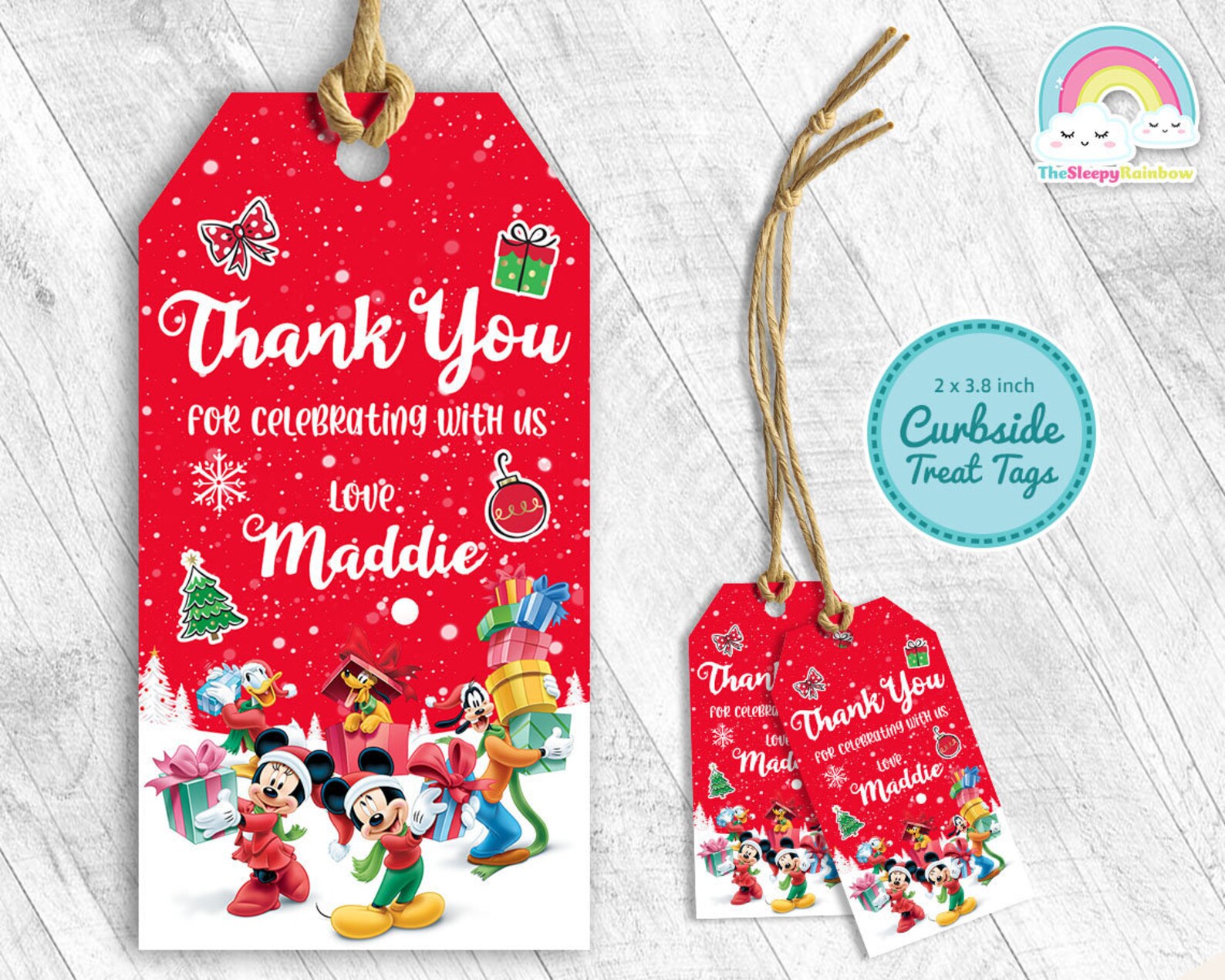 Mickey Mouse Christmas Birthday Party Favor Tags Mickey Gift Curbside ...