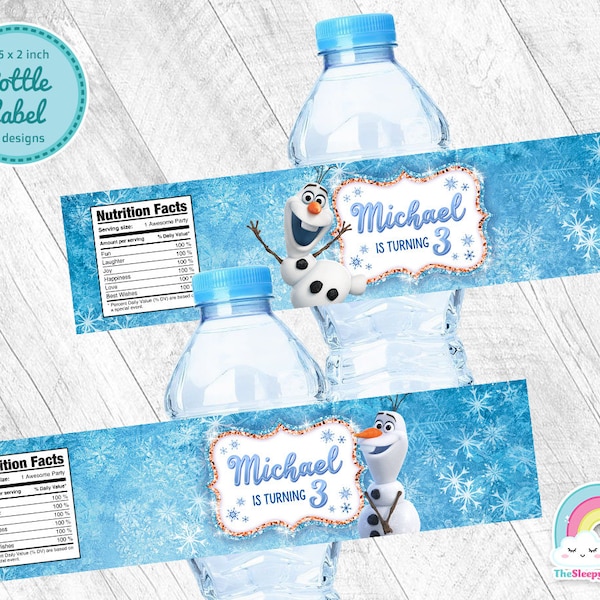 Olaf Frozen Birthday Party Bottle Label Olaf Water Bottle Wrapper Label Printable