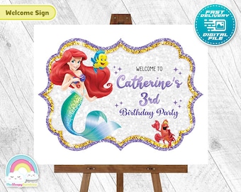 Letrero de bienvenida de cumpleaños de La Sirenita, cartel para puerta de Ariel, decoración para fiesta de cumpleaños