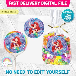 Kleine Meerjungfrau 3-Zoll-runde Aufkleber Ariel Prinzessin Geburtstag Gunst Lollipop Leckereien Tags Label Dekoration Party