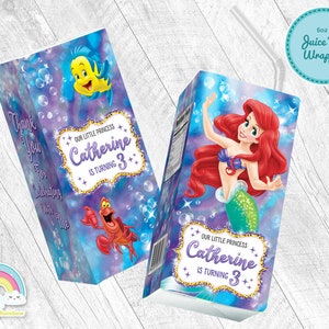 Little Mermaid Birthday Party 6 oz Juice Box Wrapper Little Mermaid Ariel Juice Box Label Printable