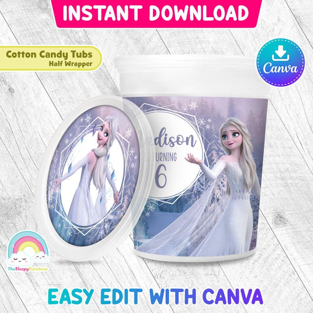 Elza Wrapper Elsa White Dress Birthday Party Cotton Candy Tub Wrapper Label Frozen ...
