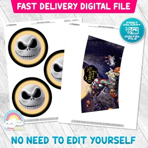 Etichetta per involucro di zucchero filato per festa di compleanno di Halloween Nightmare Before Christmas, 2 once, decorazione stampabile per zucchero filato immagine 2