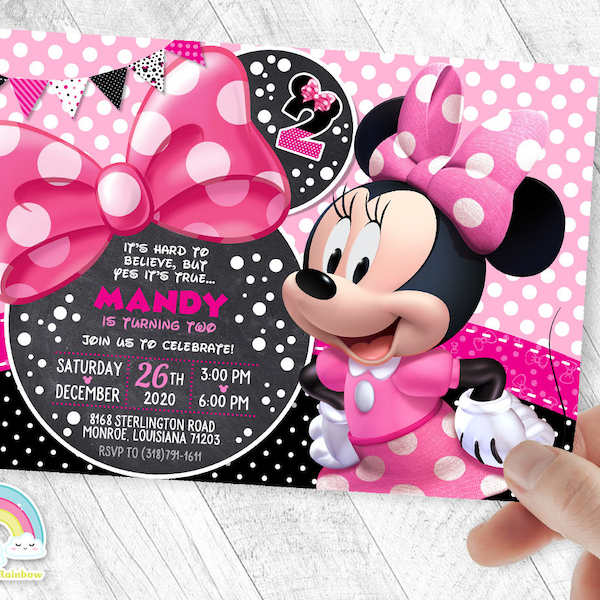 Minnie Mouse Invitation Birthday Invite Party Minnie Chalk Invites Minnie Mouse Chalk Bowtique Birthday Bow Invitations