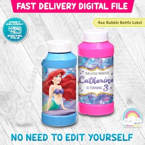 Little Mermaid Birthday Party 4 oz Bubble Bottle Label Little Mermaid Ariel Standard Bubble Bottle Label Printable Decoration