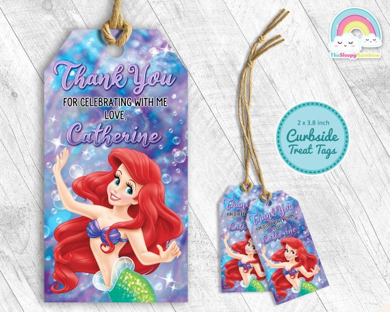 Little Mermaid Birthday Party Favor Tags Ariel Mermaid Gift Treats Tags Thank you Label Princess Ariel