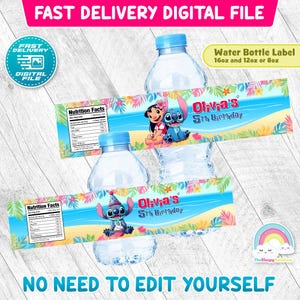 Lilo and Stitch Birthday Party Bottle Label Stitch Water Bottle Wrapper Label Printable Decoration