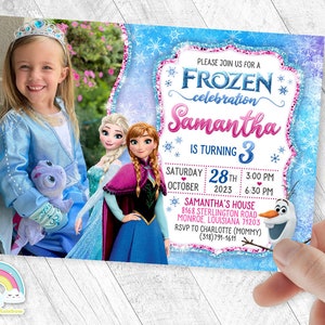 Frozen Invitation Birthday Invite Party Glitter Beautiful Elsa Anna Olaf FROZEN Invites with your child's picture