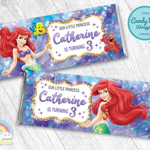 Little Mermaid Birthday Party Candy Bar Wrapper Little Mermaid Ariel Chocolate Bar Wrapper Label Printable