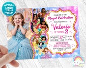 Princess Invitation Birthday Invite Party All Princess Invites Birthday Invitations Gold Glitter Beautiful with your child's picture