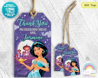 Princess Jasmine Birthday Party Favor Tags Aladdin Gift Treats Tags Thank you Label Decoration