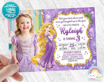 Princess Rapunzel Invitation Birthday Invite Party Tangled Invites Birthday Invitations with your child's picture Digital File Printable