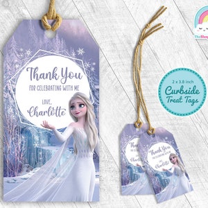 Elsa White Dress Frozen Birthday Party Favor Tags Elsa Frozen Gift Treats Tags Thank you Label