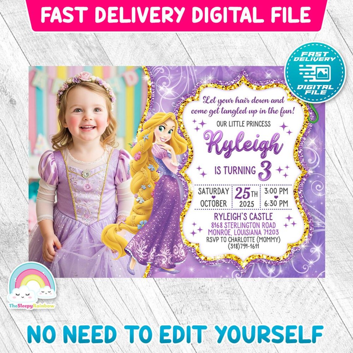 Rupenzel Invitations Princess Rapunzel Invitation Birthday Invite Party Tangled Invites ...