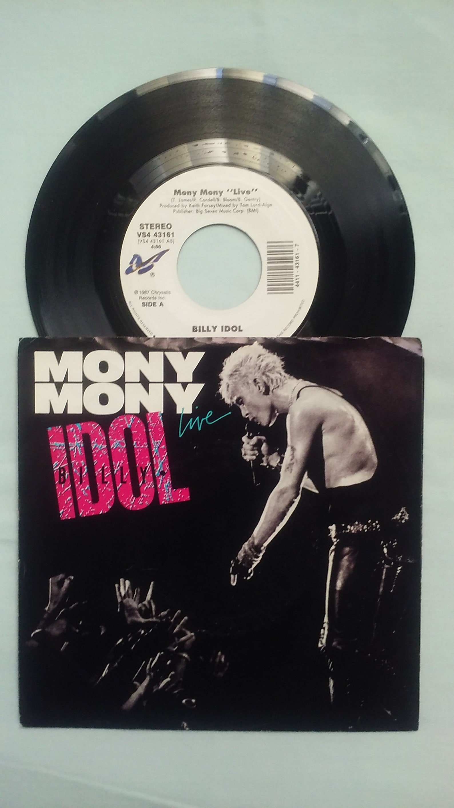 Billy Idol, 45 Rpm Vinyl, A Side, Mony Mony, Live, Chrysalis Records, B Side, Shakin All Over Billy Idol, 45 Rpm Vinyl, A Side, Mony Mony, Live, Chrysalis Records, B Side, Shakin All Over