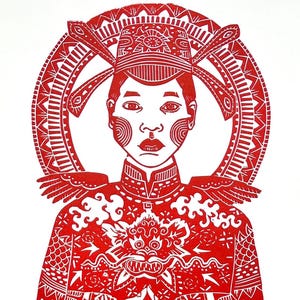 Impressão de Khai Dinh Lino: Retrato vermelho do imperador vietnamita, arte do Sudeste Asiático