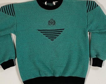 Sudadera de canalé bordada "Londres, París, Tokio" de los 90 - Cuello redondo vintage para mujer