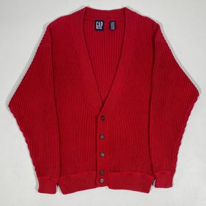 Vintage 90s GAP 100% Cotton Chunky Knit Red Cardigan, Size L