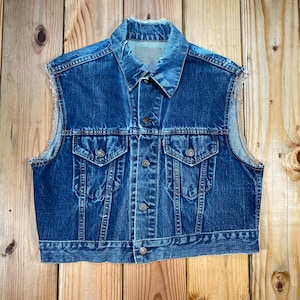 Vintage 1960s Levis Big E Denim Vest, Type 3 Trucker Cutoff, Biker Style