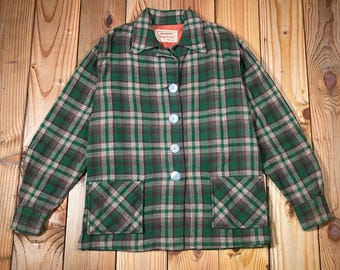 Vintage 1950s Vagabond by Chippewa Women's Green Plaid 49er Jacket - XL