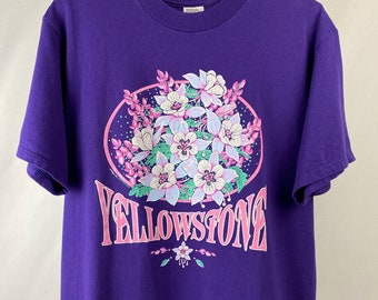 1990 Yellowstone Wildflowers Embossed Graphic Tee - L - Vintage Graphic T-Shirt - US National Parks
