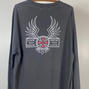 トップス 90s Independent Trucks Long T Shirt Vintage 1990s Distressed Independent Trucks Long Sleeve