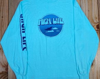 1980s High Life Aqua Graphic T-Shirt – Retro Coastal Surfer Style