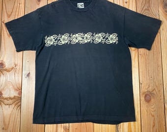 Camiseta vintage de los 90 de T&C Surf Designs con estampado floral y rayas hawaianas - XL