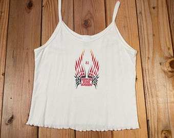 90s NOMADS Ribbed Cami Lettuce Edge Tank Top / Vintage Winged Graphic Shirt / Women's Large