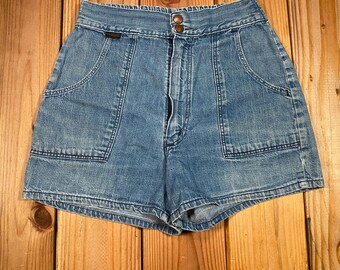 Vintage 1970s Wrangler High Waisted Denim Shorts with Patch Pockets / 27" W x 14.5" L